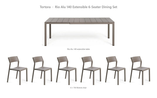 Nardi Rio Alu 140 Extensible 6-Seater Dining Set – Tortora