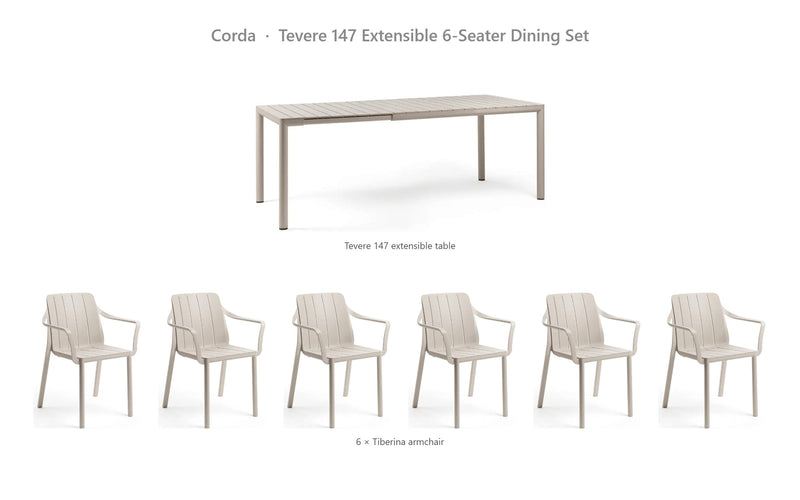 Load image into Gallery viewer, Nardi Tevere 147 Extensible 6-Seater Dining Set – Corda
