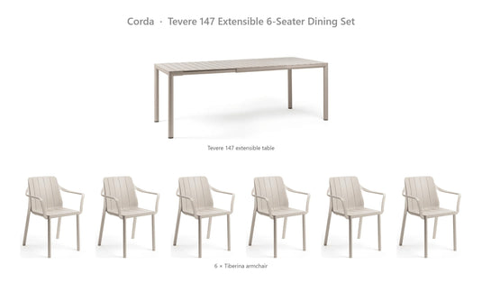 Nardi Tevere 147 Extensible 6-Seater Dining Set – Corda