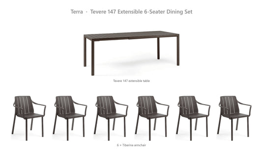 Nardi Tevere 147 Extensible 6-Seater Dining Set – Terra