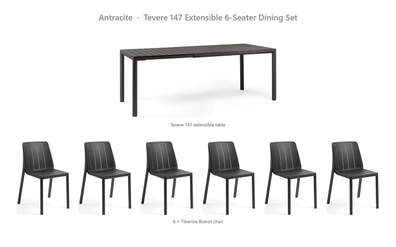 Load image into Gallery viewer, Nardi Tevere 147 Extensible 6-Seater Dining Set – Antracite

