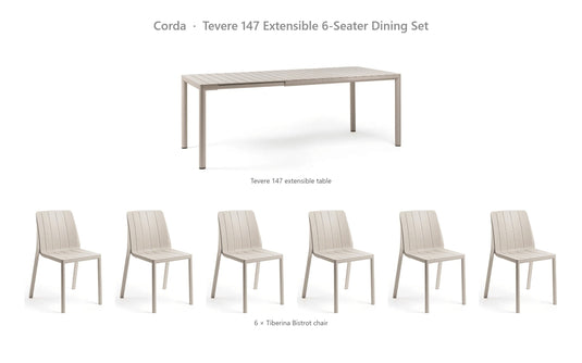 Nardi Tevere 147 Extensible 6-Seater Dining Set – Corda