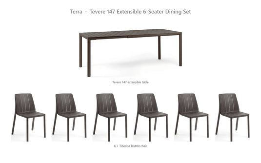 Nardi Tevere 147 Extensible 6-Seater Dining Set – Terra