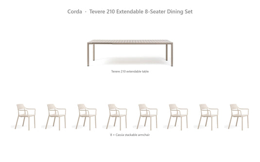 Nardi Tevere 210 Extendable 8-Seater Dining Set – Corda