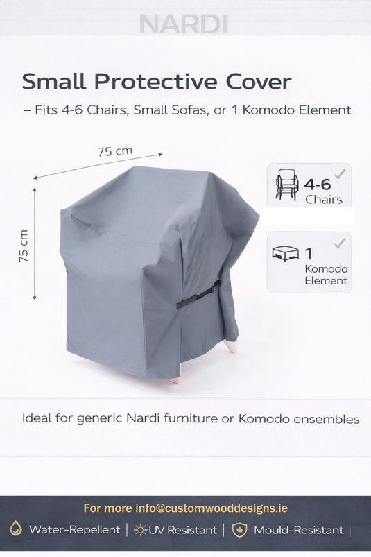 Nardi Komodo outdoor furniture cover in various sizes, protecting Nardi chairs and tables from weather elements.