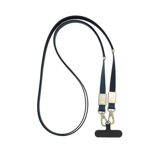 Nivo RCS recycled PET crossbody lanyard by XD Xclusive with custom wood design, navy color, suitable for phone and tablet accessories.