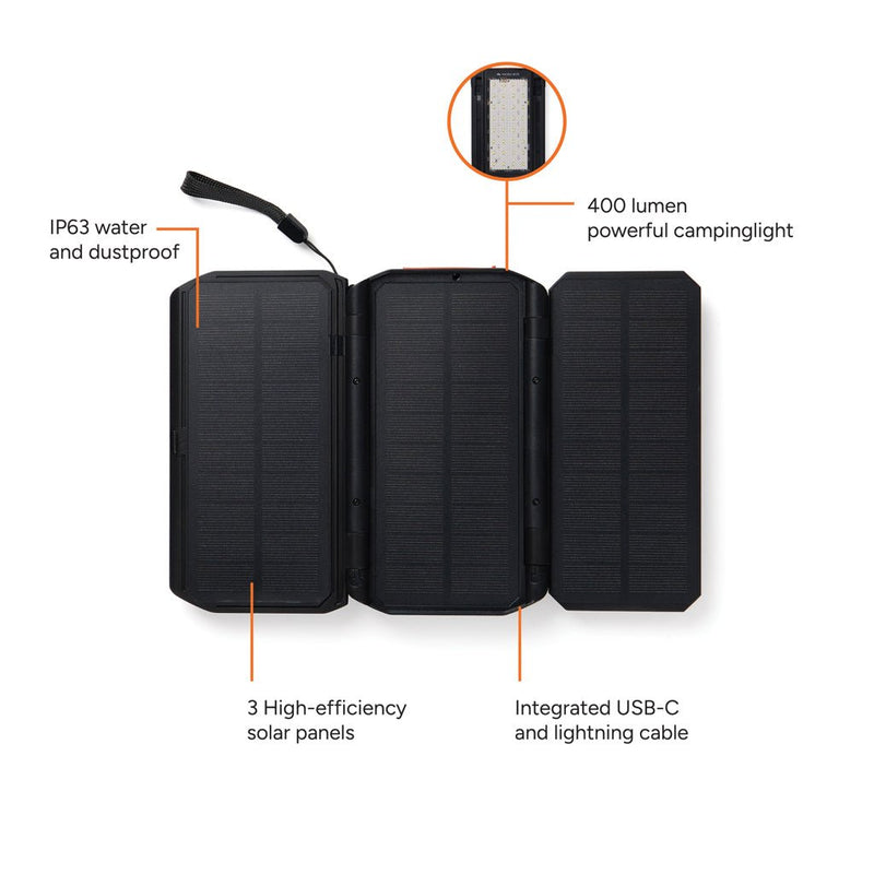 Load image into Gallery viewer, Nordic Drift Titan 10.000mAh solar powerbank with 3 panels - Custom Wood DesignsNordic Drift Titan 10,000mAh solar powerbank with three panels for charging phones and tablets outdoors and on the go.Phone &amp; Tablet accessoriesND410.0001Recycled ABS,Recycled Polycarbonateblack

