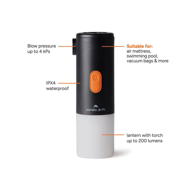 Load image into Gallery viewer, Nordic Drift Titan Portable Air pump camping light - Custom Wood DesignsNordic Drift Titan portable air pump and camping light with USB charging port for phone and tablet accessories.Phone &amp; Tablet accessoriesND430.0101ABSblack
