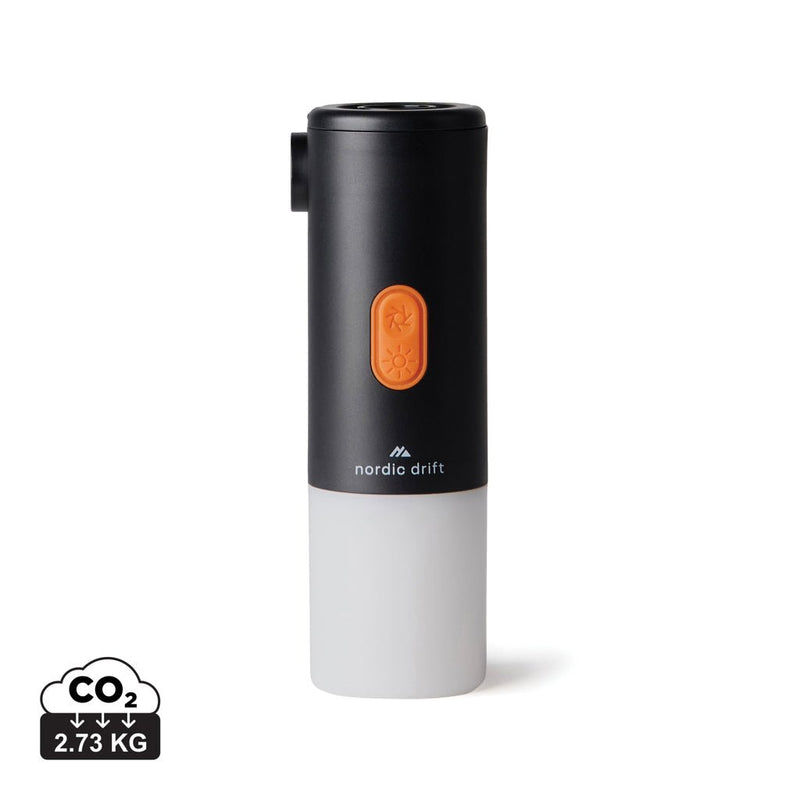 Load image into Gallery viewer, Nordic Drift Titan Portable Air pump camping light - Custom Wood DesignsNordic Drift Titan portable air pump and camping light with phone and tablet accessories, compact and versatile for outdoor use.Phone &amp; Tablet accessoriesND430.0101ABSblack
