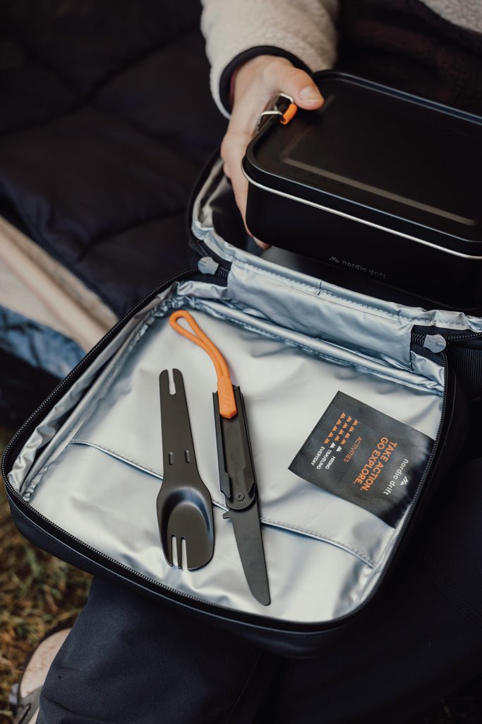 Load image into Gallery viewer, Nordic Drift Trail 4 in 1 outdoor cutlery - Custom Wood DesignsNordic Drift outdoor 4-in-1 trail cutlery set with fork, knife, spoon, and bottle opener, compact and lightweight for camping.OutdoorND500.0001Stainless steel,Aluminiumblack
