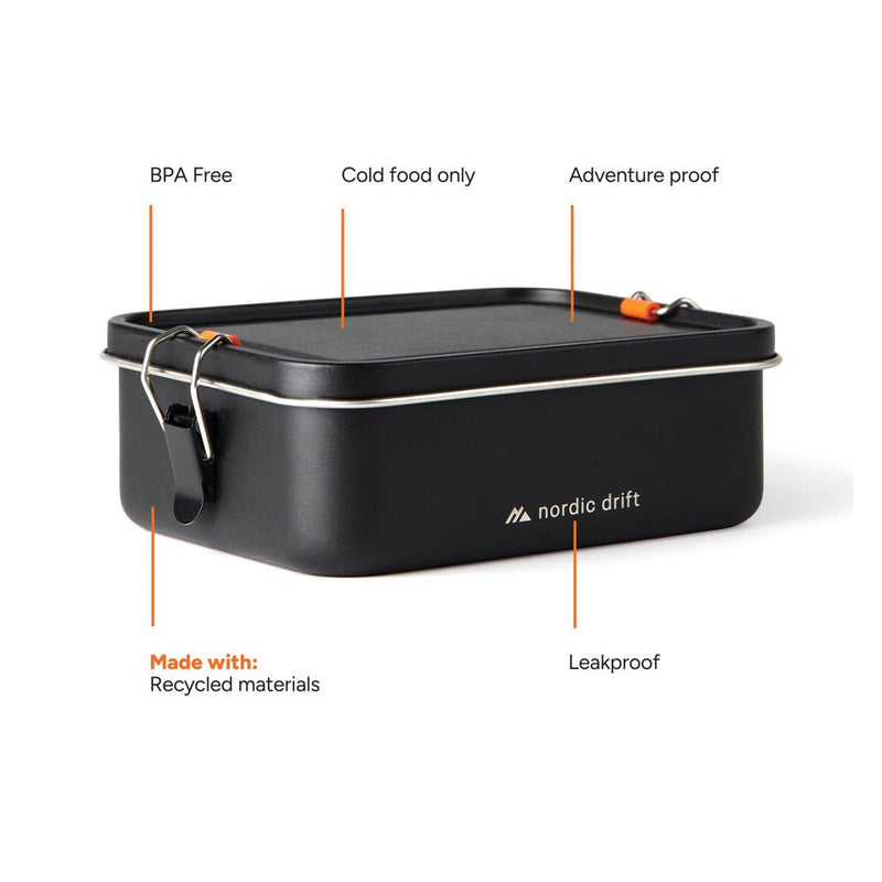 Load image into Gallery viewer, Nordic Drift Trail RCS Adventure Lunchbox 1200ML - Custom Wood DesignsNordic Drift Drift Trail RCS Adventure Lunchbox 1200ML, durable plastic container with secure lid for outdoor mealsHome &amp; LivingND350.0001Recycled Stainless steel,Siliconeblack

