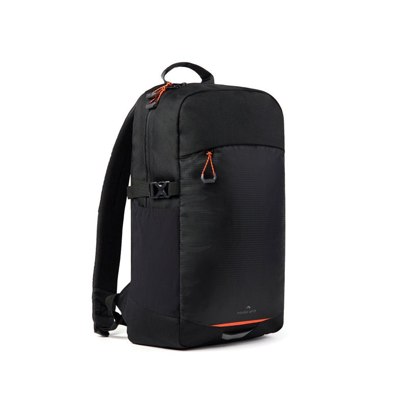 Load image into Gallery viewer, Nordic Drift Trail RCS daypack 16L - Custom Wood DesignsNordic Drift Drift Trail RCS 16L daypack showing black and gray fabric with adjustable shoulder straps and front zip pocket.Bags &amp; TravelND200.0201rPET,rPETblack
