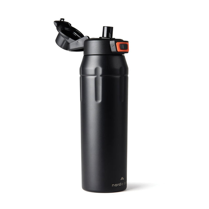 Load image into Gallery viewer, Nordic Drift Trail RCS Insulated Lockable Sports Bottle - Custom Wood DesignsNordic Drift insulated lockable sports bottle in black with a sleek design, featuring a secure cap and durable drinkware for active use.DrinkwareND310.0101Recycled Stainless steel,Polypropyleneblack
