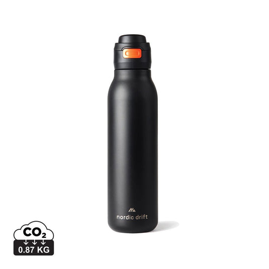 Nordic Drift Trail RCS Single Wall Water Bottle 750ml - Custom Wood DesignsNordic Drift RCS 750ml single wall water bottle in black, with a sleek cylindrical design and screw-on lid for drinkware.DrinkwareND310.0301Recycled Stainless steelblack