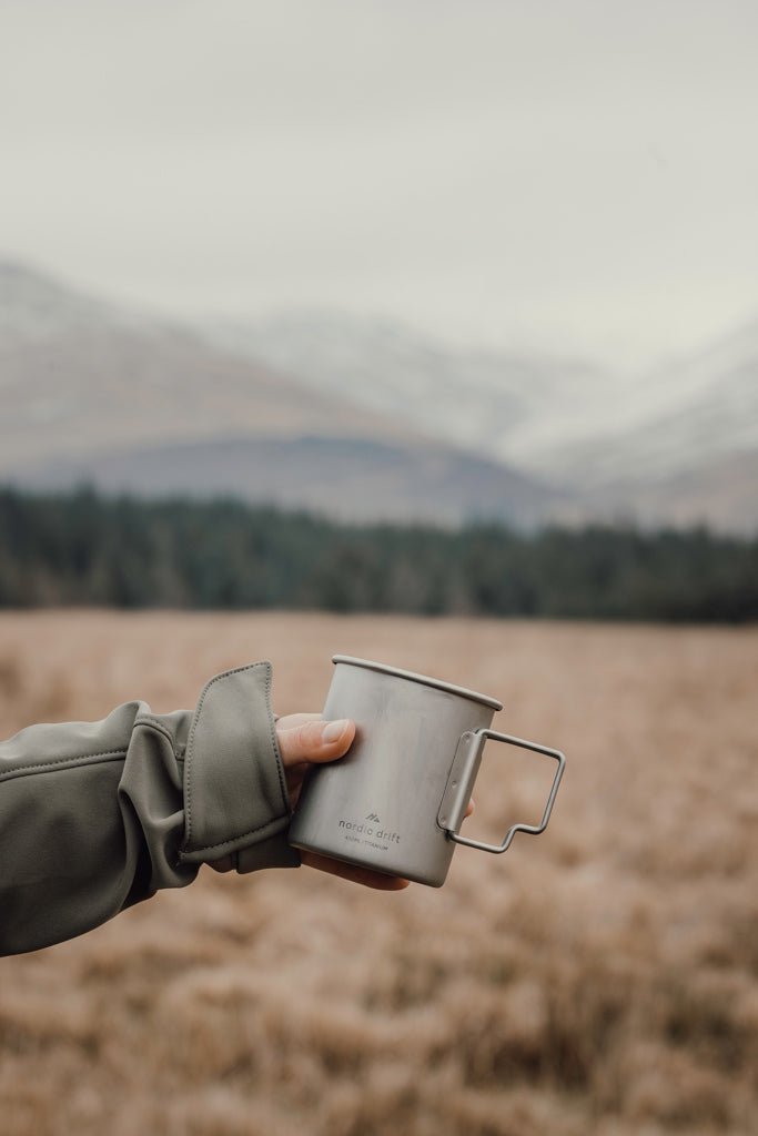 Load image into Gallery viewer, Nordic Drift Trail Ultra Light Titanium 450ml Cup - Custom Wood DesignsNordic Drift Ultra Light Titanium 450ml cup for drinkware, showing sleek, lightweight design with a polished titanium finish.DrinkwareND340.0102Titaniumsilver
