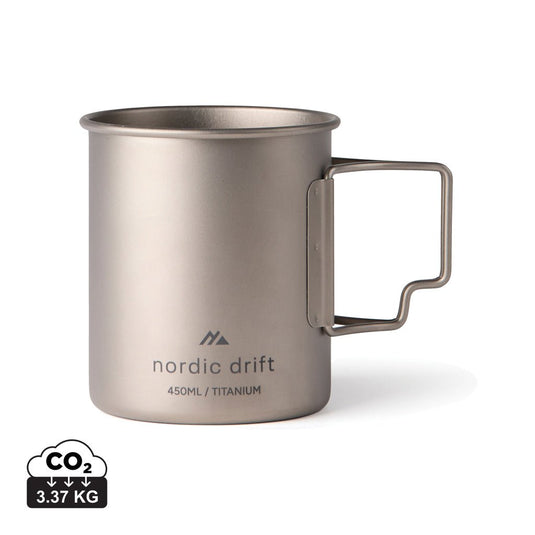 Nordic Drift Trail Ultra Light Titanium 450ml Cup - Custom Wood DesignsNordic Drift ultra-light titanium 450ml cup for drinking, showing its sleek, durable design and polished finish.DrinkwareND340.0102Titaniumsilver