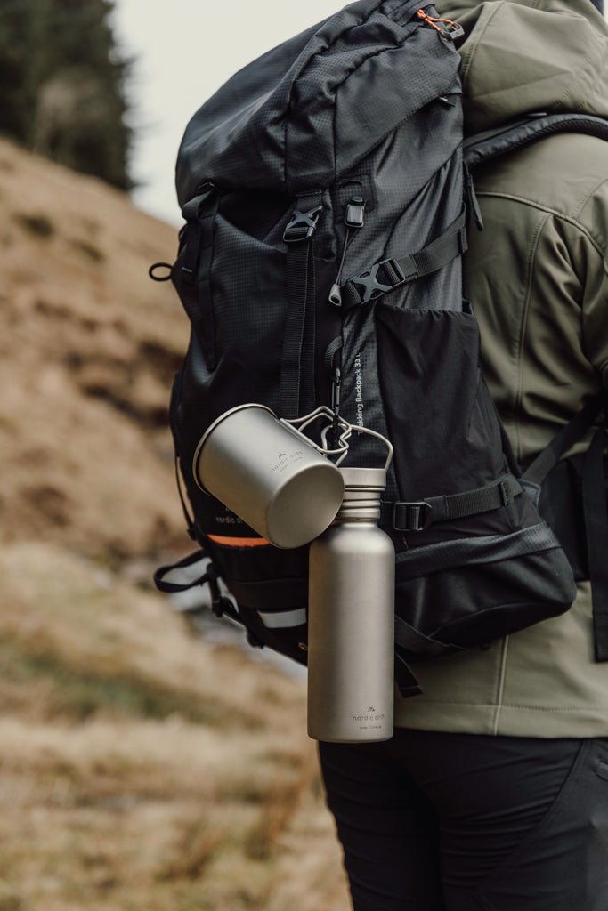 Load image into Gallery viewer, Nordic Drift Trail Ultra Light Titanium 600ml Water Bottle - Custom Wood DesignsNordic Drift ultra light titanium 600ml water bottle with a sleek, durable design for outdoor hydration and active lifestyles.DrinkwareND340.0002Titanium,Polypropylenesilver
