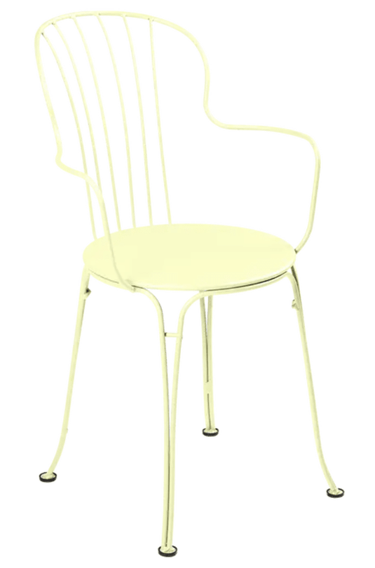 Fermob OPÉRA+ outdoor metal armchair with frosted lemon finish, stylish and durable for garden or patio seating.