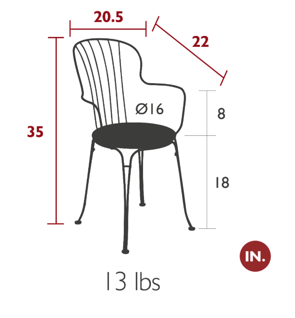Load image into Gallery viewer, Fermob OPÉRA+ outdoor metal armchair with a sleek, modern design and armrests, ideal for outdoor patio or garden seating.
