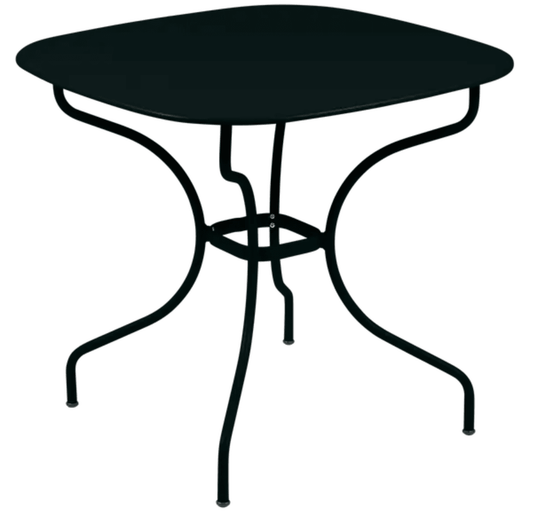 Fermob OPÉRA+ Carronde outdoor metal table in Liquorice color, 82x82 cm, suitable for garden or patio dining.