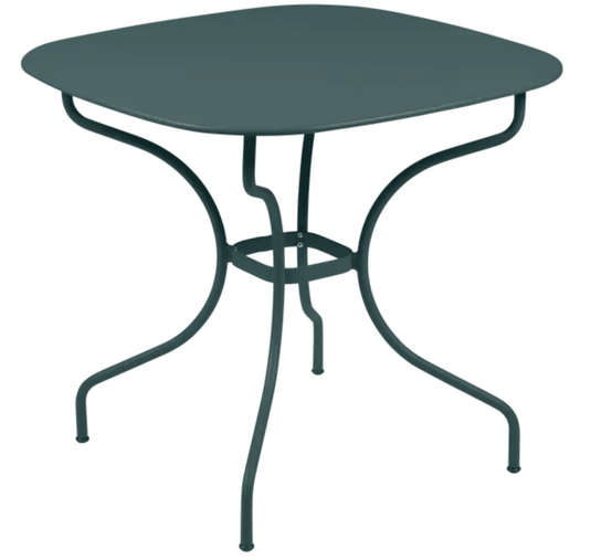 StormGrey Fermob OPÉRA+ Carronde outdoor metal table, 82x82 cm, suitable for garden or patio dining and outdoor gatherings.