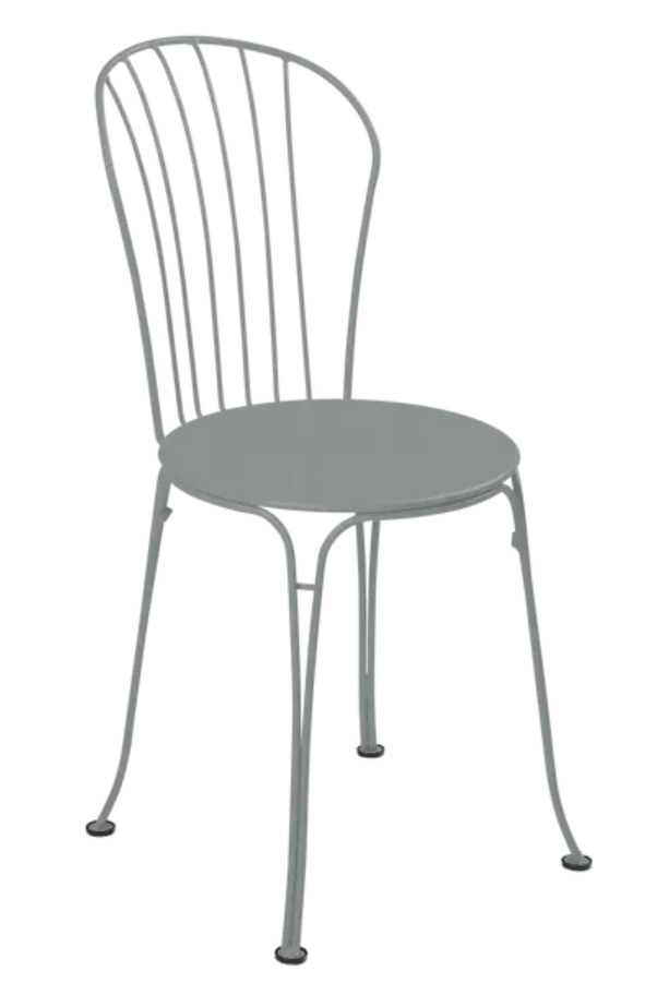 Load image into Gallery viewer, Fermob OPÉRA+ Lapili Grey outdoor metal chair with a sleek design, suitable for restaurant or patio seating.
