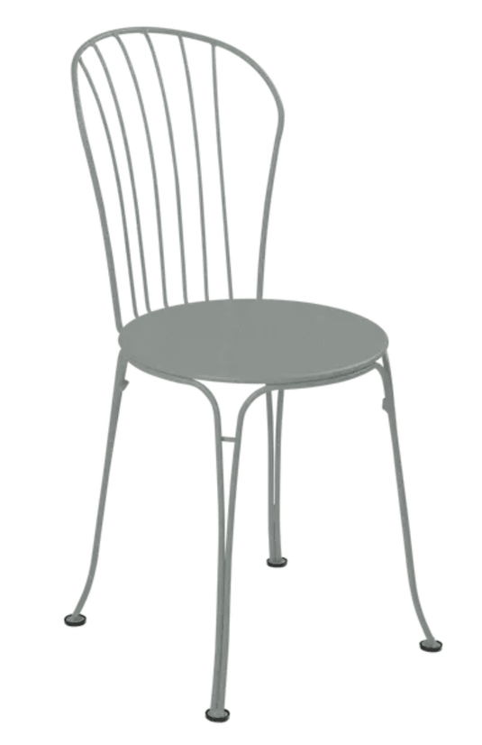 Fermob OPÉRA+ Lapili Grey outdoor metal chair with a sleek design, suitable for restaurant or patio seating.