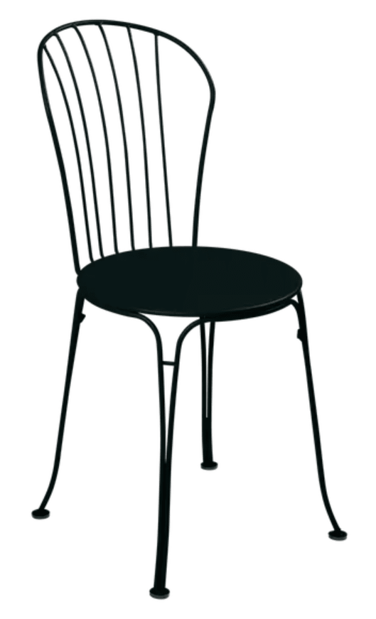 Load image into Gallery viewer, Fermob OPÉRA+ metal outdoor chair in liquorice color with a sleek, curved design for outdoor seating and restaurant use.
