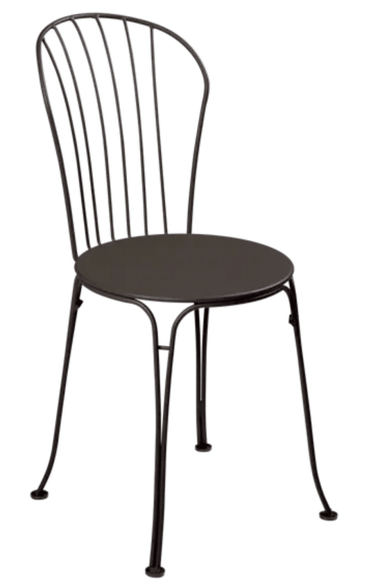 Fermob OPÉRA+ outdoor metal chair with curved seat and backrest, suitable for patio or restaurant outdoor seating.