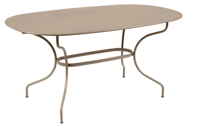 Load image into Gallery viewer, Fermob OPÉRA+ oval outdoor metal table in nutmeg finish, 160 x 90 cm, six-seater suitable for patio or garden dining.
