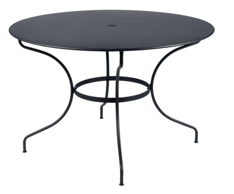 Load image into Gallery viewer, Fermob OPÉRA+ outdoor metal table in anthracite with 117 cm diameter, six-seater for garden or patio dining.
