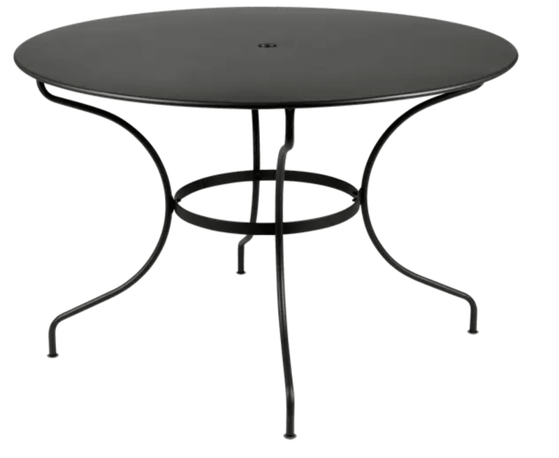 Load image into Gallery viewer, Fermob OPÉRA+ outdoor metal table with 117 cm diameter in Liquorice color, six-seater table for patio or garden.
