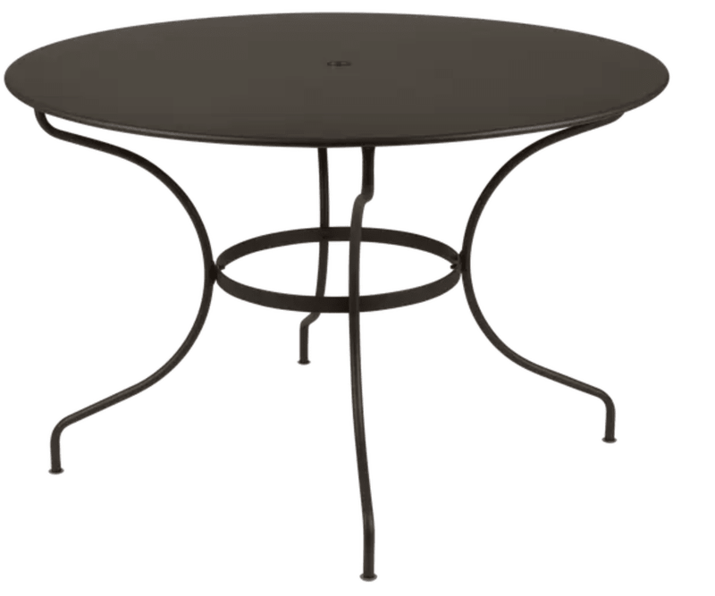Load image into Gallery viewer, Fermob OPÉRA+ outdoor metal table, 117 cm diameter, six-seater, black finish, suitable for garden or patio dining.
