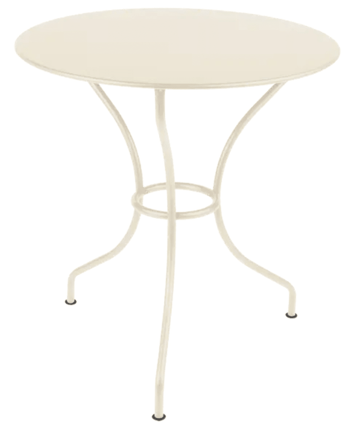 Load image into Gallery viewer, Fermob OPÉRA+ outdoor metal table with a 67 cm diameter in latte beige, suitable for patio or restaurant outdoor settings.

