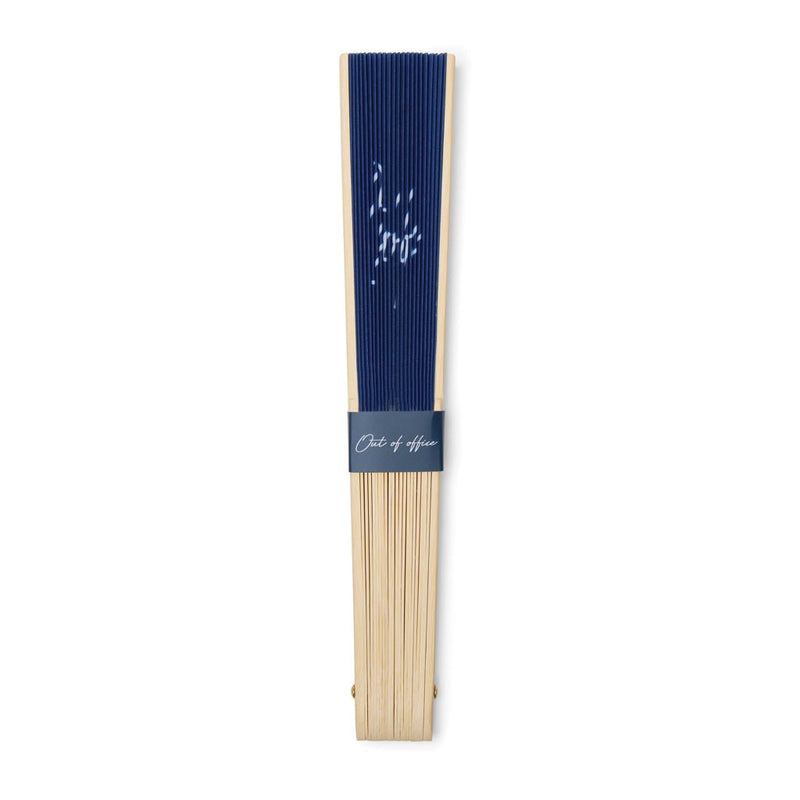 Load image into Gallery viewer, Out of office hand fan - Custom Wood DesignsVinga outdoor out of office hand fan with branded logo, lightweight design, and foldable wooden handle for portable cooling.OutdoorV4532625FSC® bamboonavy
