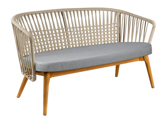 Fermob GORDES 2-Seater Teak Outdoor Sofa with teak wood frame and cushions, ideal for outdoor garden lounging.