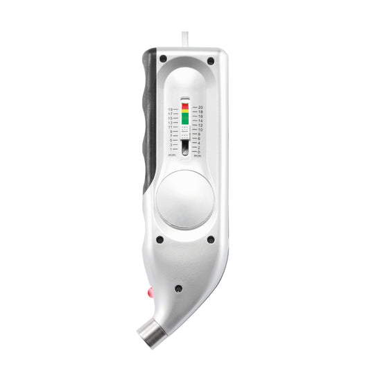 Digital tyre gauge from XD Collection for car safety, showing a close-up of the digital display and measurement buttons.