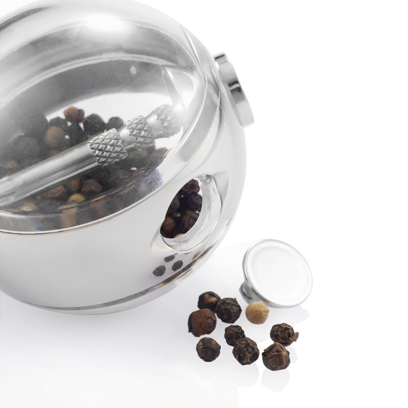 Load image into Gallery viewer, XD Design Planet pepper and salt set with round ceramic shakers and matching stand for stylish kitchen seasoning.
