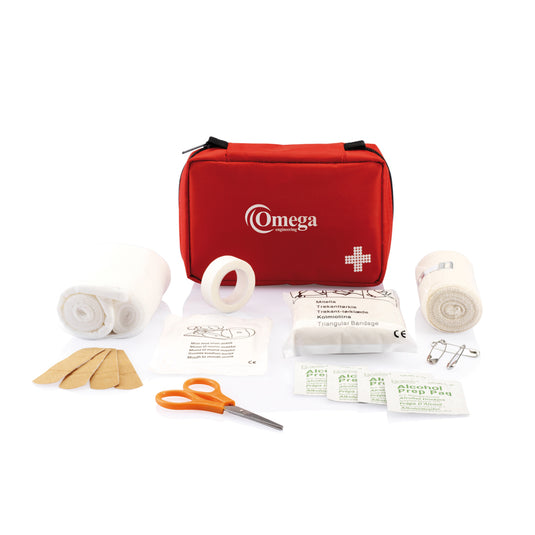 XD Collection car safety first aid kit in mail size, containing essential medical supplies for emergency use in vehicles.