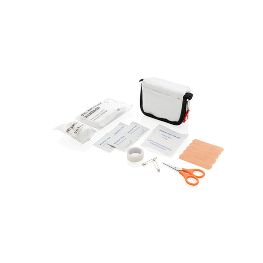 XD Collection car first aid set in a compact pouch, emergency medical supplies for vehicle safety and first aid needs.