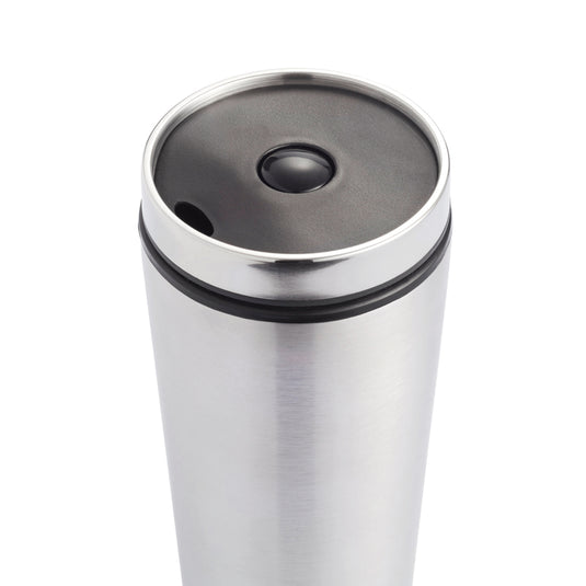 Leak proof tumbler from XD Collection, durable drinkware with secure lid, ideal for hot and cold beverages.