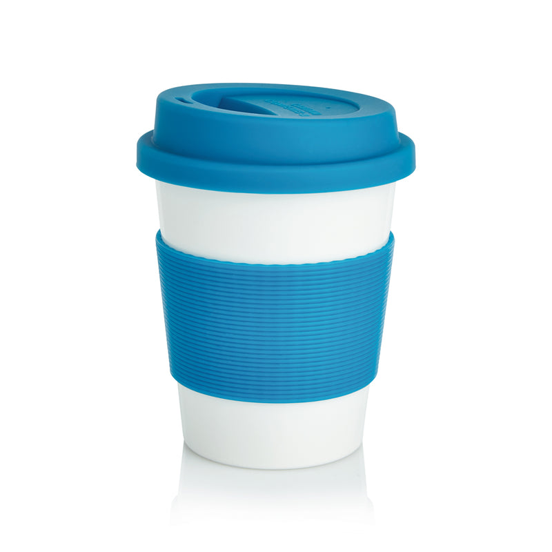 Load image into Gallery viewer, White PLA coffee cup from XD Collection drinkware line, showcasing a smooth, eco-friendly design with a sturdy handle.
