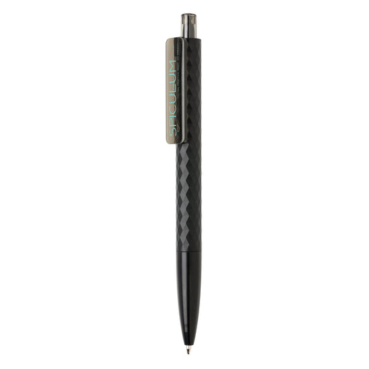 XD Collection X3 pen, a sleek black writing instrument with silver accents, close-up shot showcasing its elegant design.