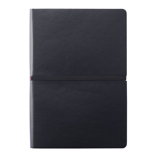 Softcover A5 notebook from XD Collection with smooth black cover and elastic closure, ideal for note-taking and journaling.