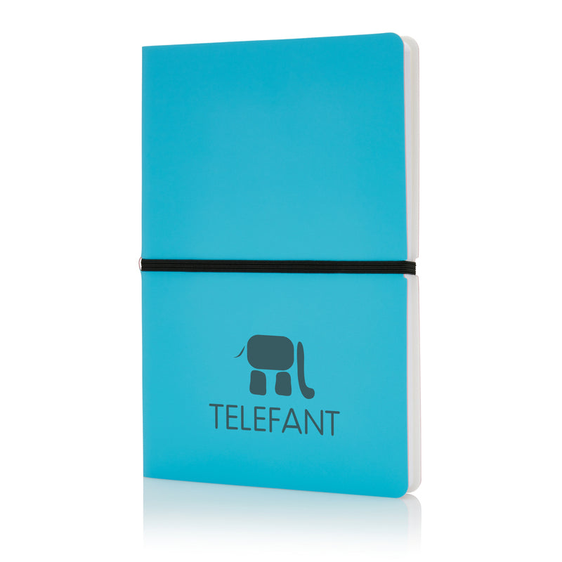 Load image into Gallery viewer, A5 Deluxe softcover notebook from XD Collection with a sleek design, open to show blank cream pages inside.

