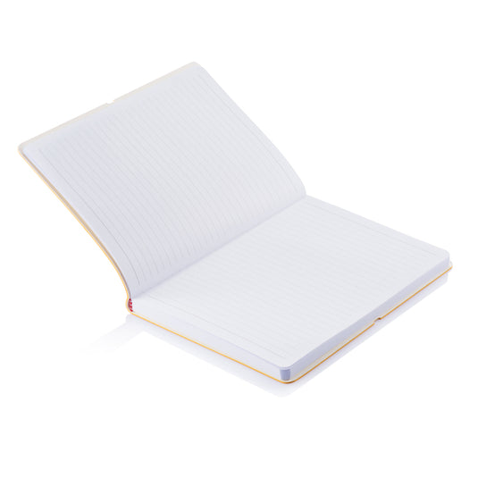 Deluxe softcover A5 notebook from XD Collection with smooth black cover and elastic closure, ideal for note-taking and journaling.