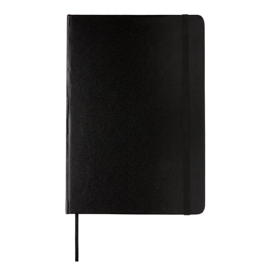 A5 hardcover notebook from XD Collection featuring a classic design with a black cover and elastic closure.