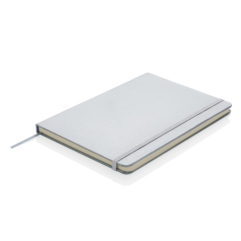 Load image into Gallery viewer, Close-up of XD Collection Classic hardcover A5 notebook showing textured black cover and gold-embossed branding.
