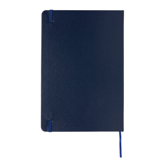 A classic hardcover A5 notebook from XD Collection with a black cover, open to show lined pages inside.