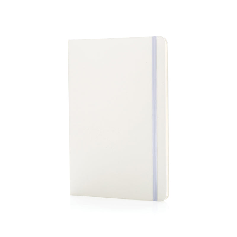 Load image into Gallery viewer, A5 plain hardcover sketchbook from XD Collection with a classic design, open to show blank pages inside.
